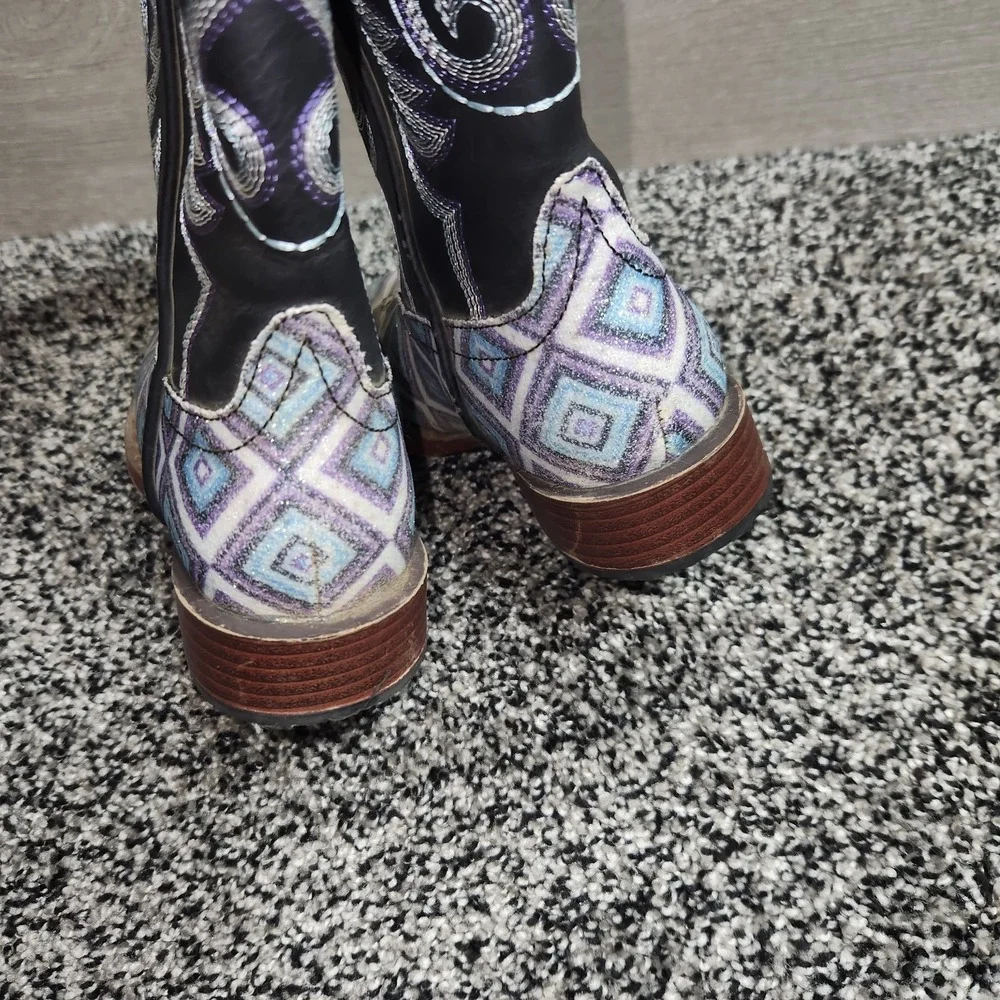 Roper Glitter Diamond Western Square Toe Boots Kids Girls Size 11 Cowgirl Rodeo